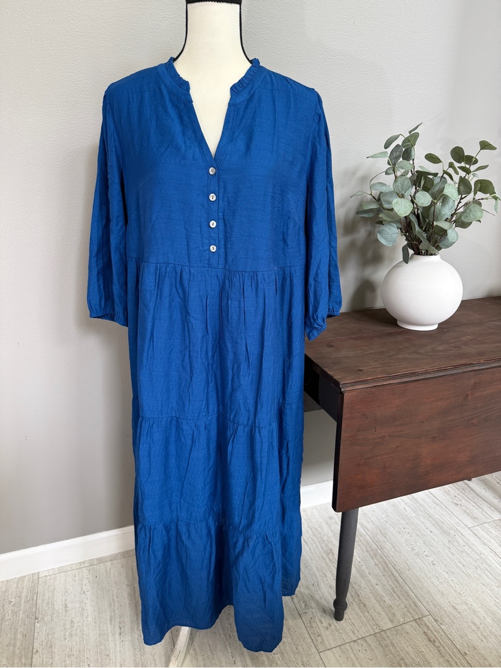 J. Jill Ruffled Oceanic Tiered Button Front Midi Dress Size XL P #2567 - Picture 2 of 9